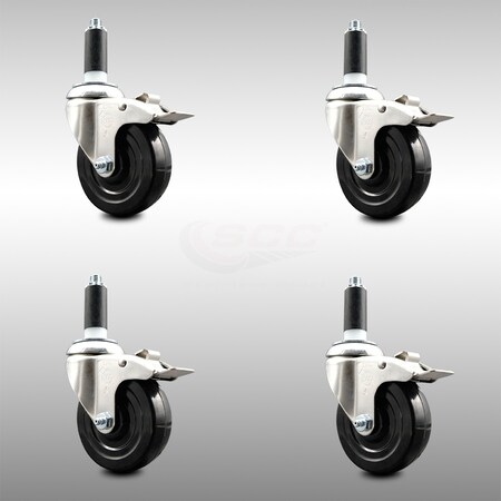 Service Caster 4 Inch 316SS Hard Rubber Wheel Swivel 1 Inch Stem Caster Set Lock Brake SCC SCC-SS316TTLEX20S414-HRS-1-4